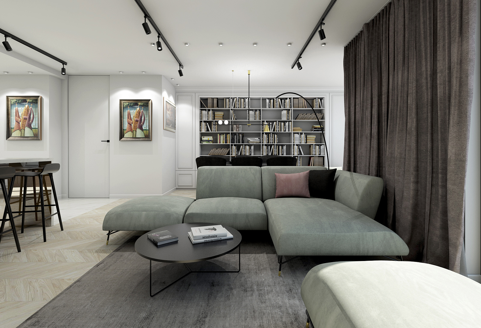 Projekt biblioteczki zieleń i biel